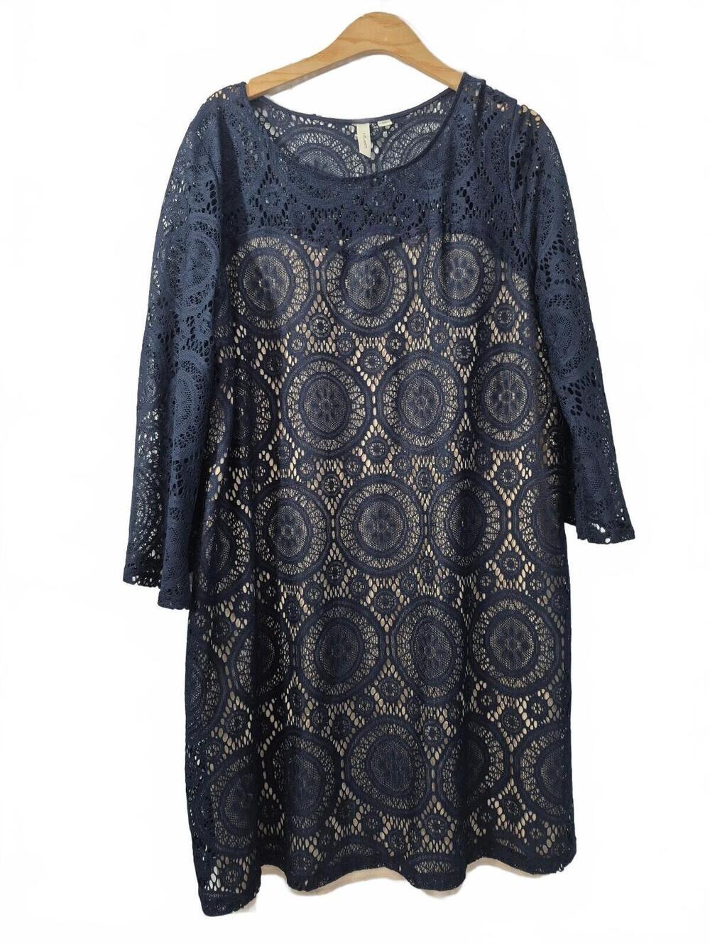 TACERA Women’s Navy Blue Crochet Lace Dress 3X Plus Size 3/4 Sleeve Lined